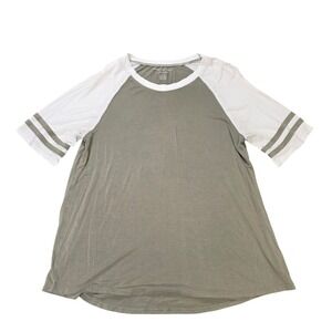 American Eagle Soft & Sexy Raglan Baseball Top Women's Size S Olive Green White